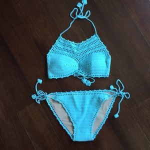 NWT Bikini Lab Aqua crochet bikini set